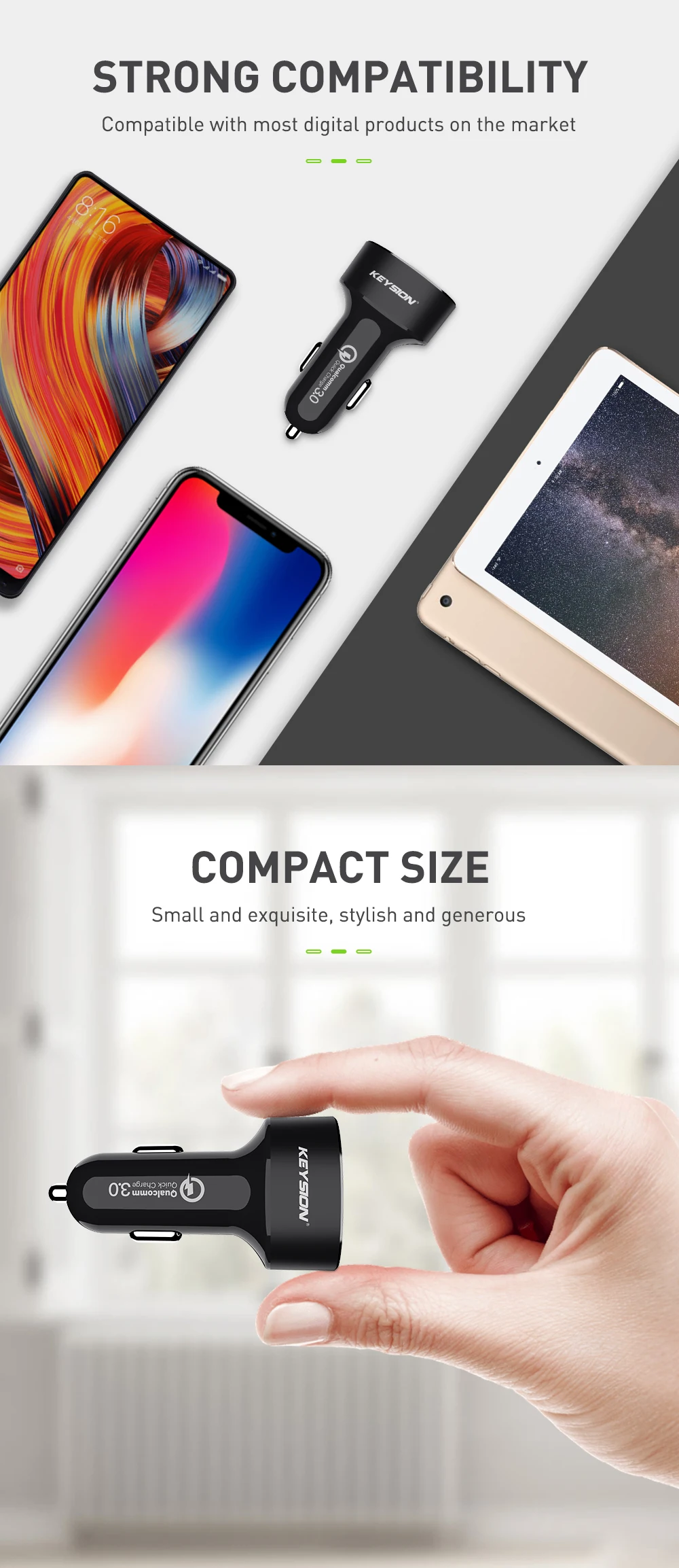KEYSION Dual USB Quick Зарядное устройство QC 3,0 Автомобиля Зарядное устройство для iPhone XS Max XR X 8 7 samsung S9 Note9 светодиодный Дисплей цифровые умные зарядки