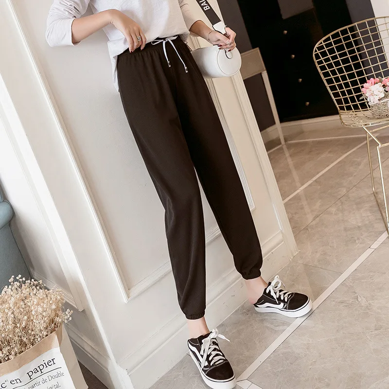 2019 летние женские свободные шаровары для женщин черные розовые серые эластичные