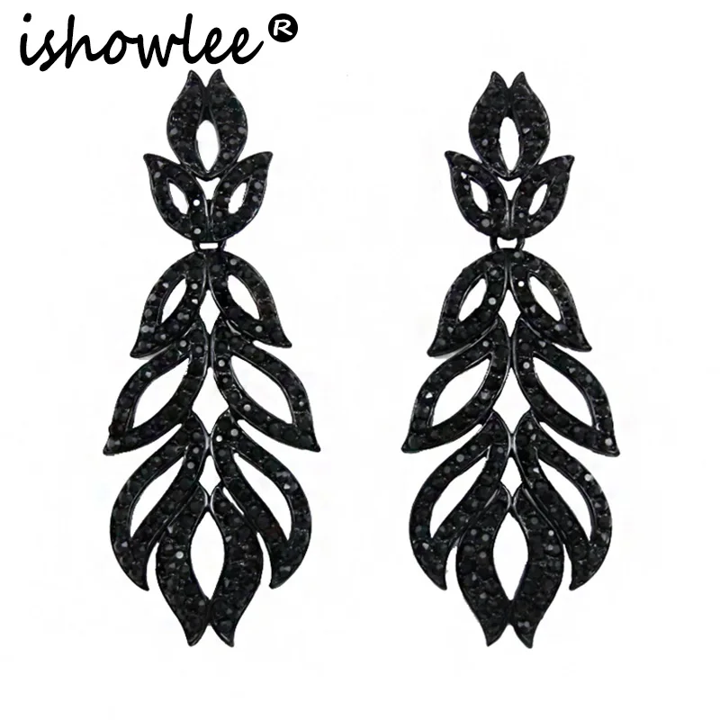 Черные серьги-подвески из серебра с пшеничным растением для женщин 2019 Стразы