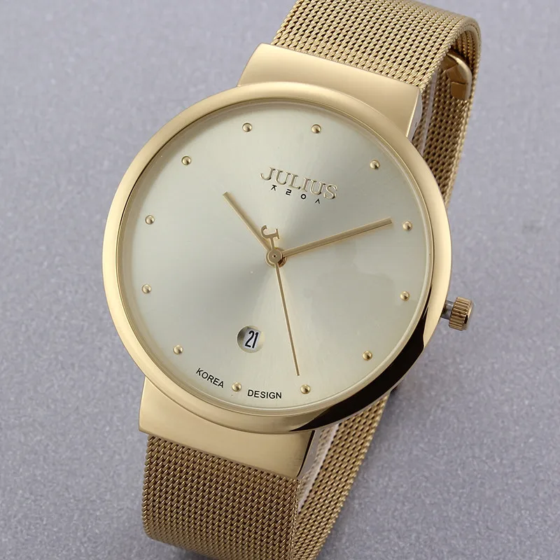 Мужские кварцевые часы Julius супертонкие аналоговые повседневные наручные из
