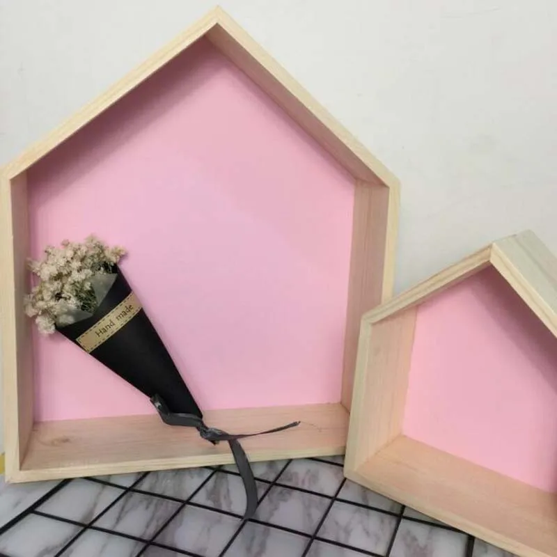pink 2 шт./компл. дом Форма украшения дома деревянные ремесел дома хранения Коробки в детской комнате декоративные подарки большой 35x30x8 см) с небольшой платформой 20x18x8 см - Цвет: pink