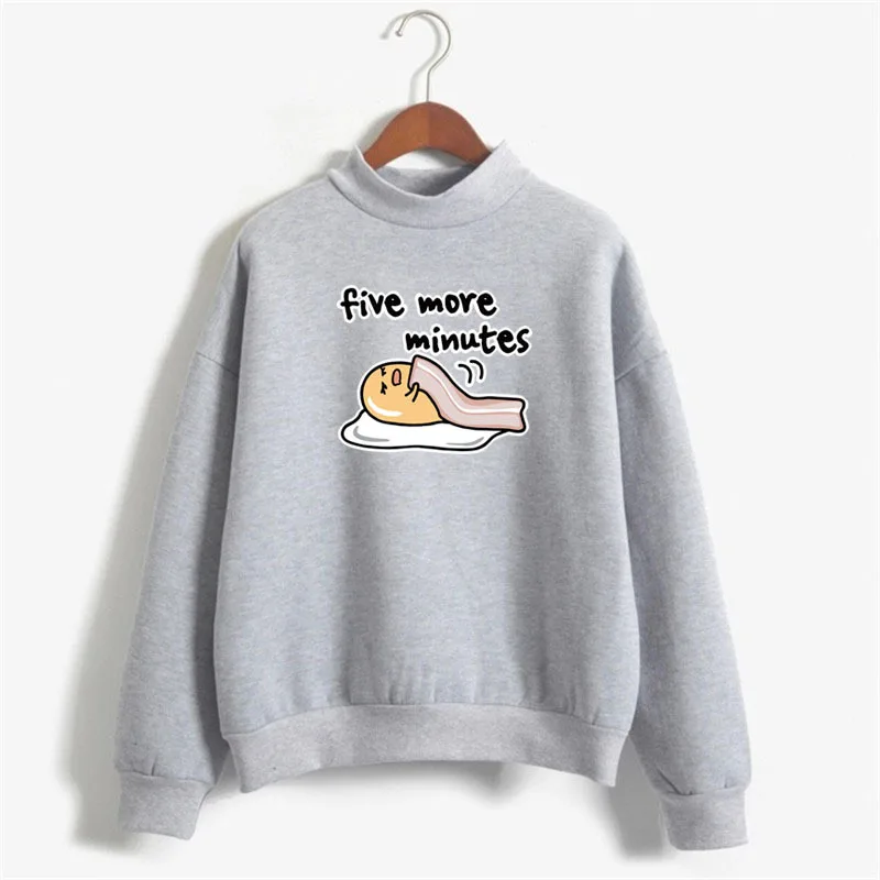 Серый Японский Харадзюку Kawaii Gudetama толстовки с принтом для женщин ленивый яйцо негабаритных худи забавная осенняя одежда зимние розовые свитшоты - Цвет: Серый