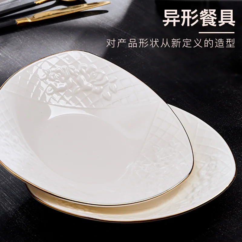 Garland dishes 28 head bone china tableware suit domestic European simple platinum gold embossed | Дом и сад