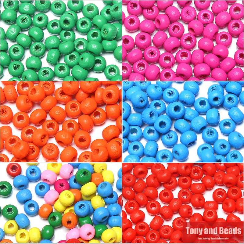 

Natural Wood Dyed Wooden Round Spacer Beads 5 6MM Pick Size and Color For Jewelry Making DIY