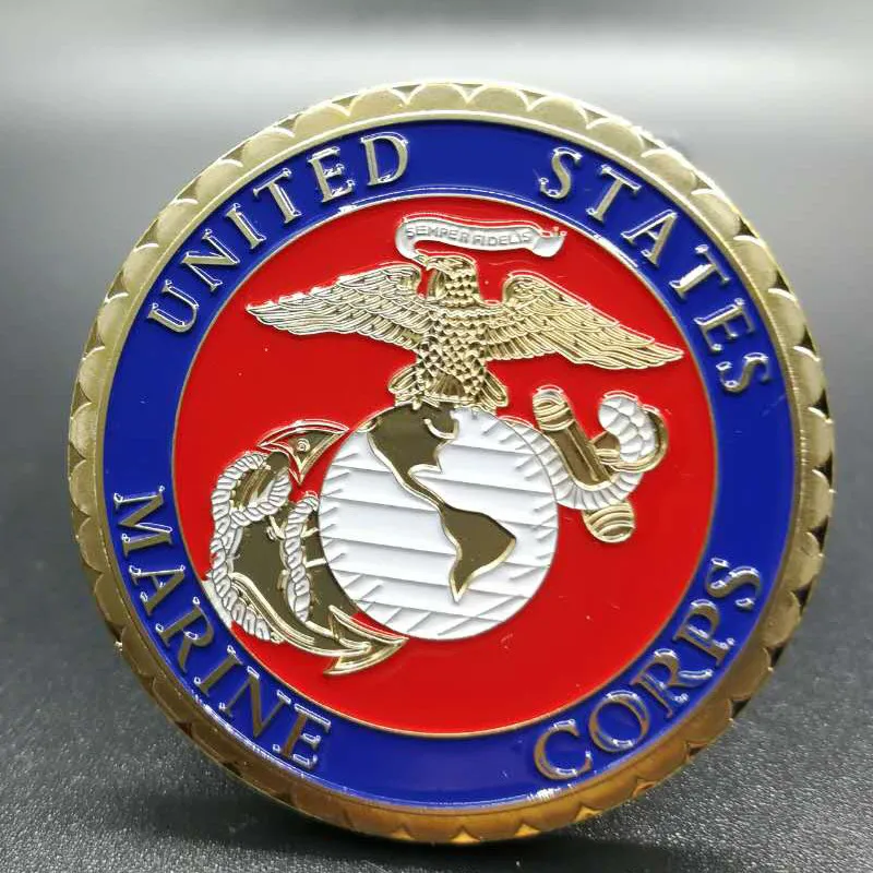 

100 pcs SLMTTG The USA Marine crops coins Vietnam memorial badge gold plated colored 40 mm souvenir collectible decoration coin