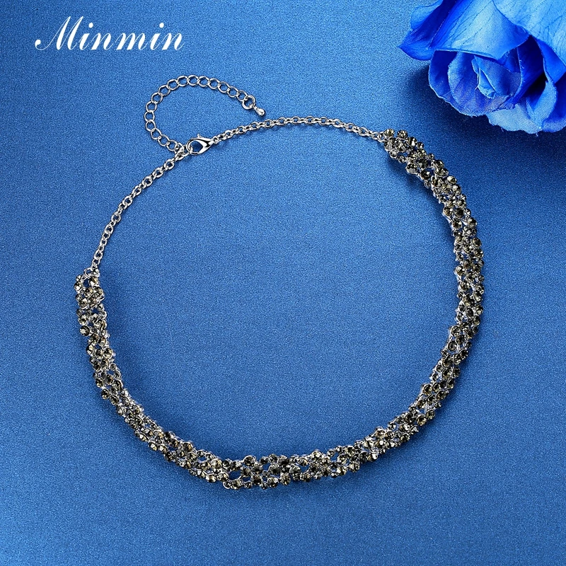 Minmin New Design Simple Black Crystal Necklace for Women Rhinestone Choker Fashion Jewelry Christmas Gift Party MXL126 | Украшения и