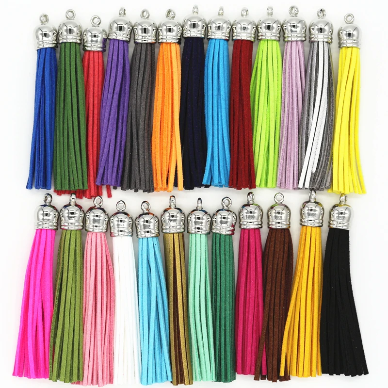 

85mm Suede Leather Tassel 25Pcs/Lot Fiber Fringe Tassel with Silver Caps DIY Handmade Jewelry Bracelet Accessories