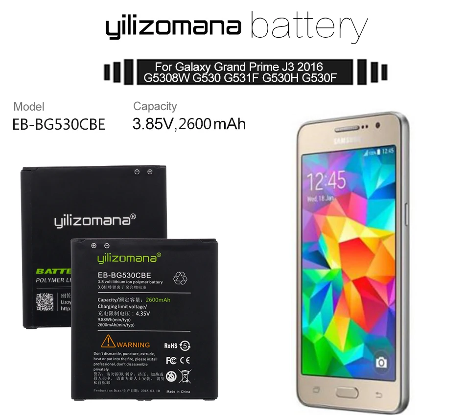 YILIZOMANA телефон батарея EB-BG530CBE для samsung Galaxy Grand Prime J3 G530 G531F G530H G530F 2600 мАч сменные батареи
