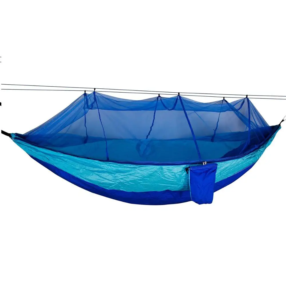 sky blue dark blue Двойной человек 210T нейлон парашют Портативный Легкий Путешествия подвесная кровать москитная сетка Кемпинг гамак - Цвет: sky blue dark blue