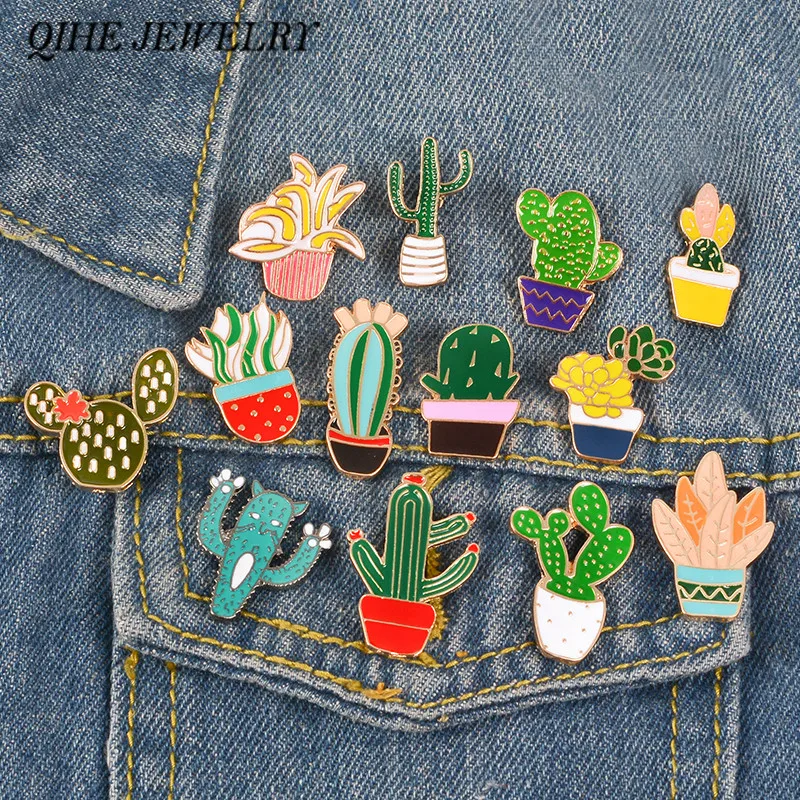 

QIHE JEWELRY Cactus Pins Collection Succulent Plants Brooches Cactus Badges Pins for Plant Lady Plants Jewelry