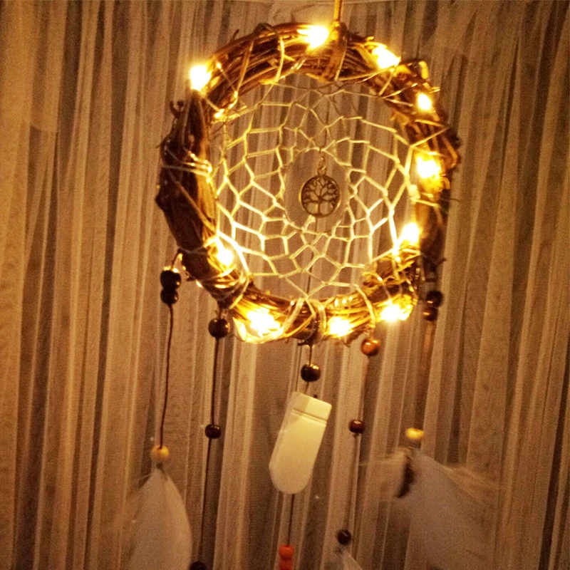 Ротанг светодиодный светильник Wind Chime индийский Ловец снов Dromenvanger Ловец снов ручной работы креативный настенный автомобильный орнамент свадебный