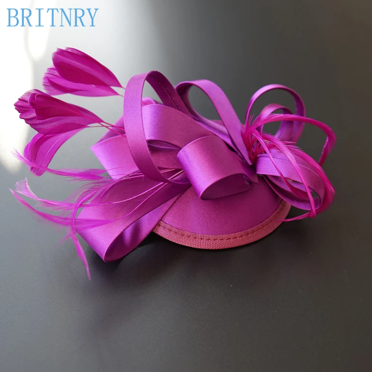 Элегантная Свадебная шляпа BRITNRY 9 цветов атласная шпилька с пером свадебная