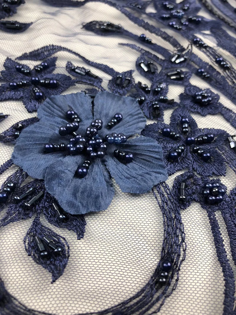 (5 ярдов/шт) Высший сорт французский чистая кружевная ткань с 3 d цветами и большим