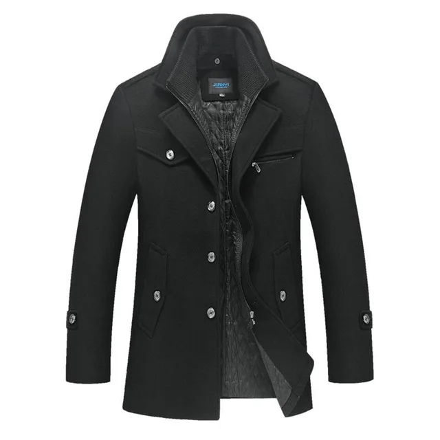 Black Men Army Military Jacket Male Winter Warm Thicken Woolen Coat Mens Autumn Casual Long Trench Plus Siz 5XL Jaqueta Masculina - Color: Black