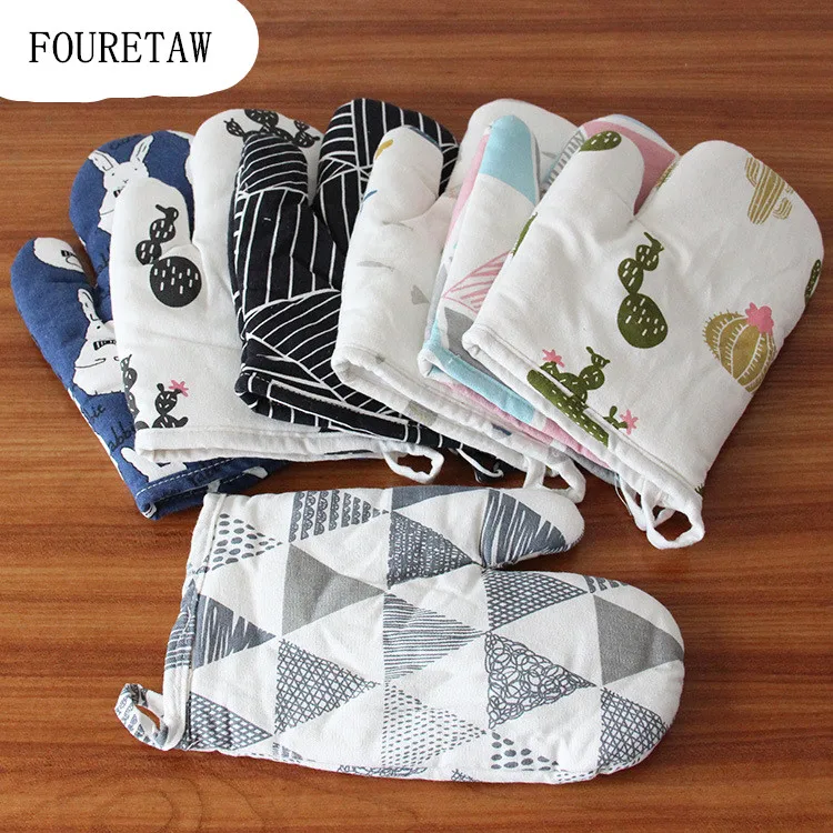 FOURETAW 1 шт. милые Мультяшные Животные Хлопок Мода нордическая кухня приготовления Микроволновая печь перчатки выпечки барбекю Прихватки для печи