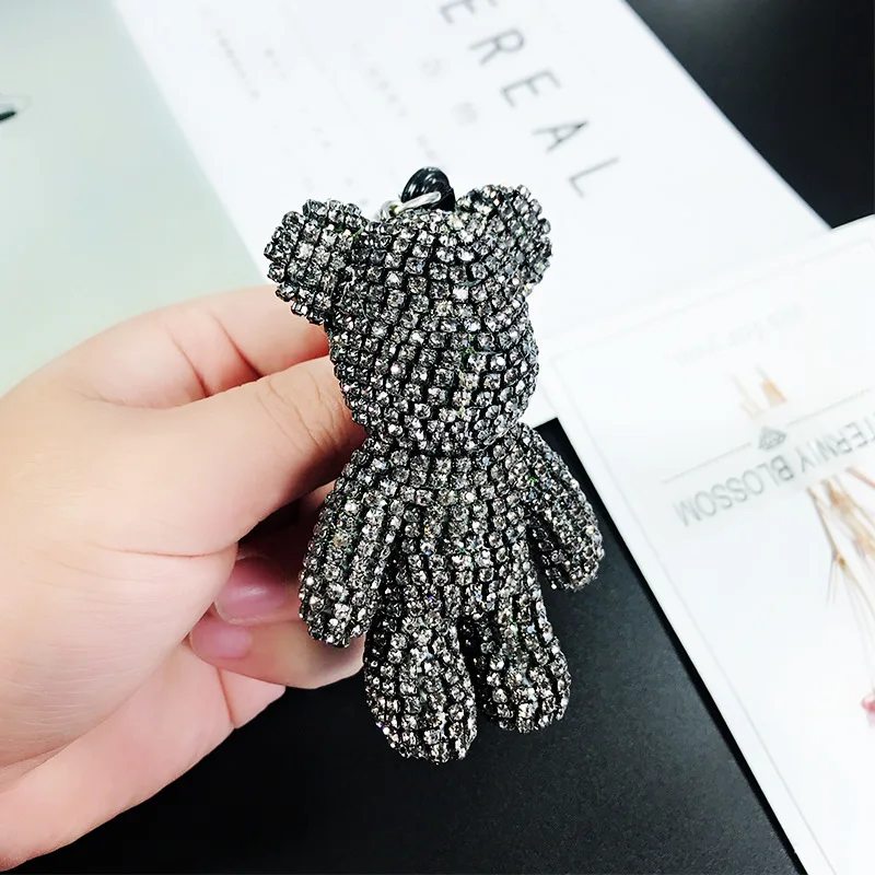 gray Милый ручной работы DIY мультфильм медведь брелок для ключей со стразами кристалл Bomgom цепочка для ключей с медведем подвеска для ключей сумок подвеска Llaveros аксессуары - Цвет: gray