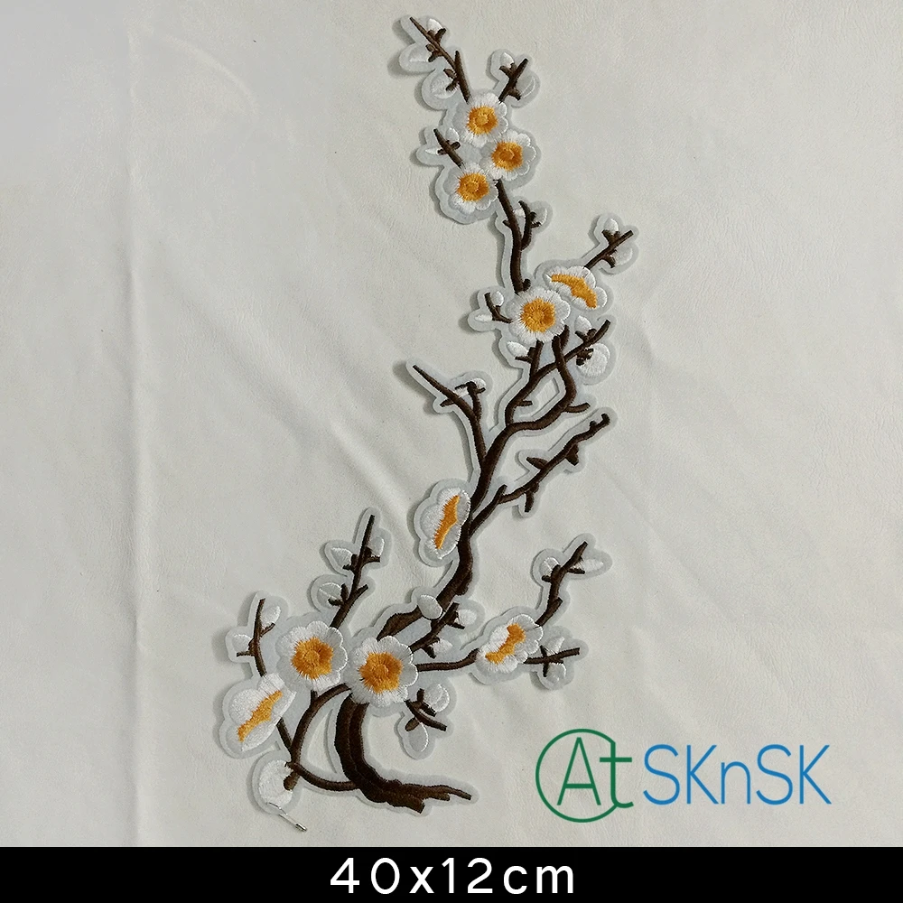 2 шт./лот 40*12 см вышитый цветок сливы патч для одежды Блузка шифоновое платье Декор