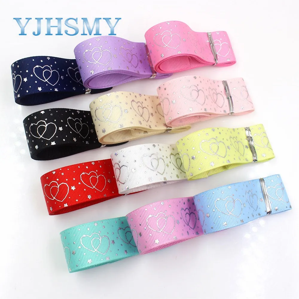 YJHSMY I-19326-796 25 мм 10 ярдов лазерный серебряный милый мультфильм любовь напечатаны корсажная лента DIY ручной работы головные уборы свадебный подарок обёрточная бумага