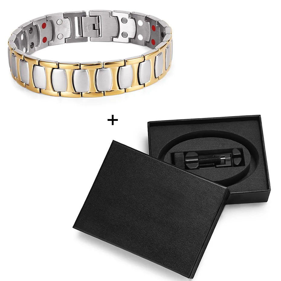 

WelMag Magnetic Bracelet Men Double Row Negative ion Germanium Bracelets Bangles Male Stainless Steel luxury Charm Wrist Band