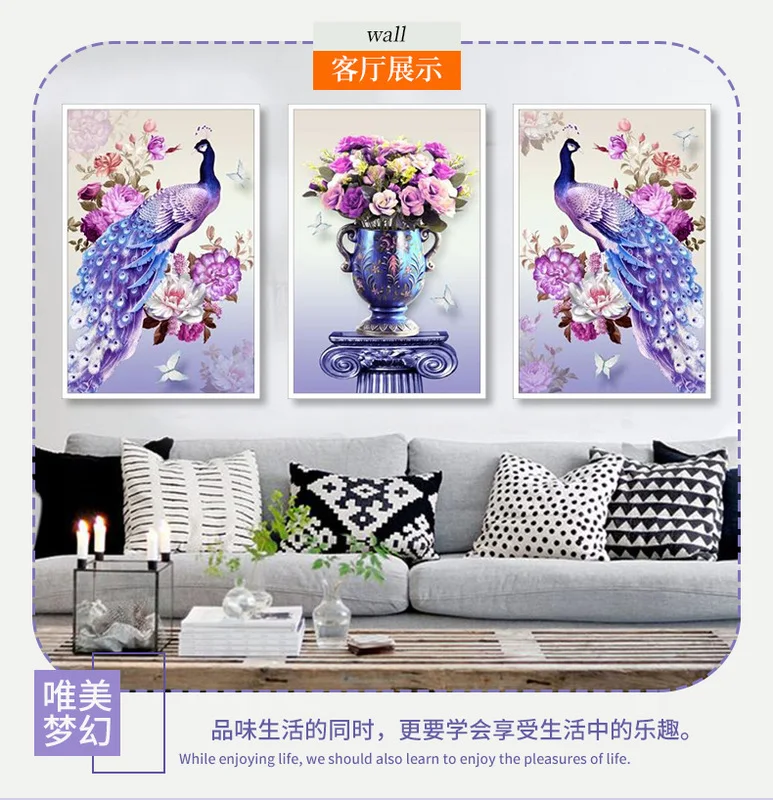 DIY Diamond Painting 5D Full Round Embroidery Auspicious Peacock Triple Cross Stitch Rhinestone Mosaic Sale | Дом и сад