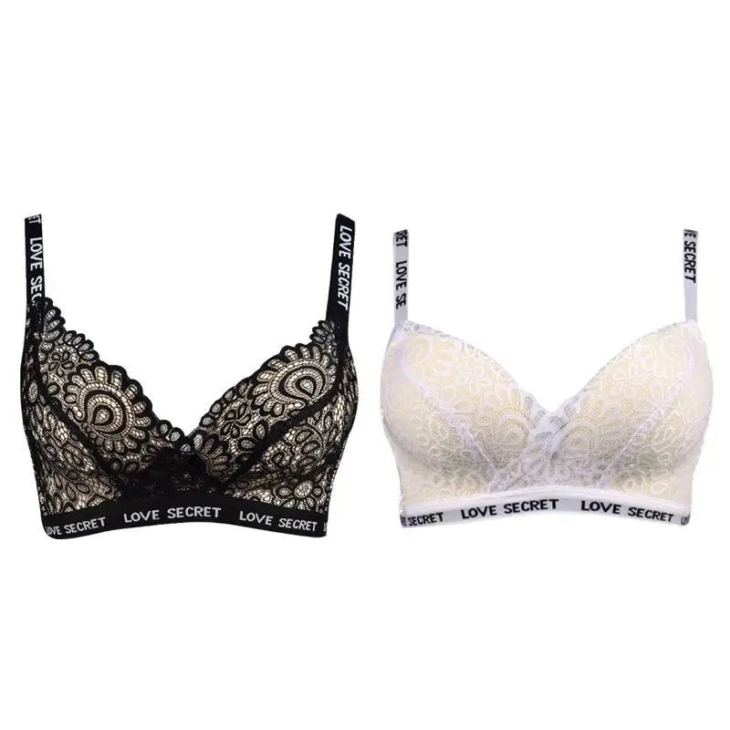 2 шт. бюстгальтеры с буквенным принтом глубоким v образным вырезом кружевные