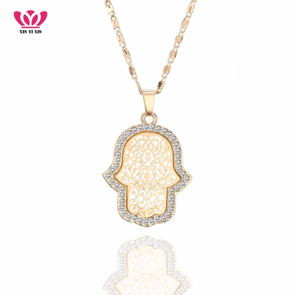Женский комплект из колье и серёг с кристаллами|link chain|hamsa pendantpendant necklace |