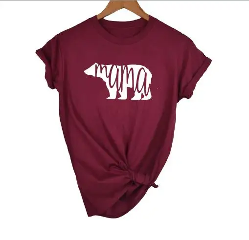 wine red white MAMA OKOUFEN Papa и I Love детские медведя и надписью «Mama»; футболка с Семья одежда для мамы, папы и буквенным принтом Для женщин Топ короткий рукав Футболка размера плюс Прямая поставка - Цвет: wine red white MAMA