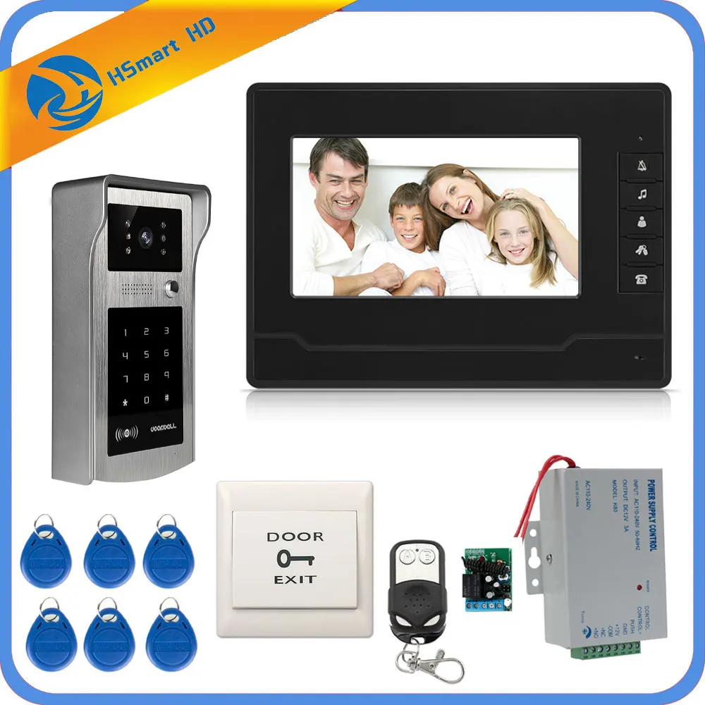 Проводной 7 дюймов монитор видео-дверной звонок видео домофон Системы+ ИК RFID код клавиатуры Камера+ пульт дистанционного управления с бесплатной доставкой