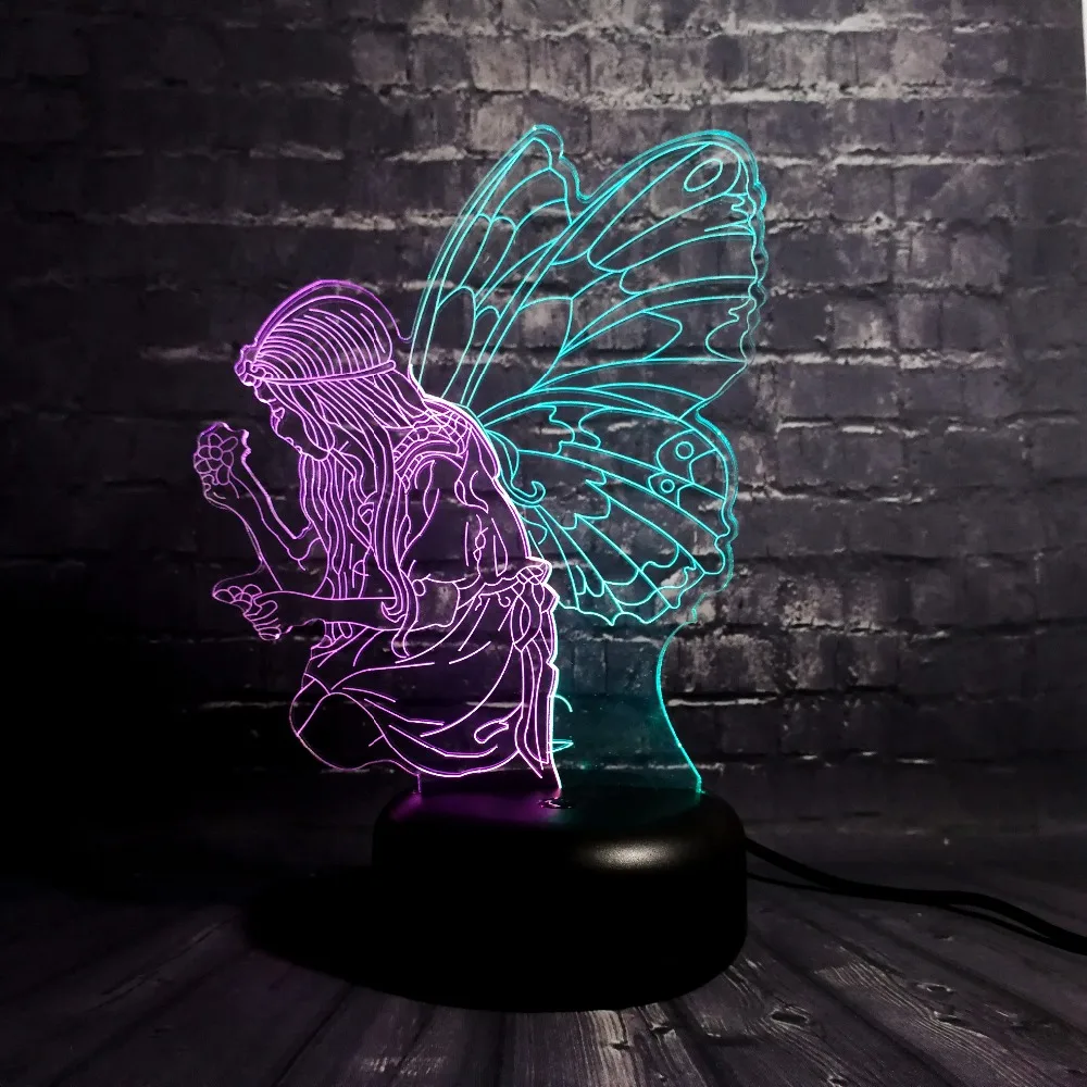 3D МИМ светодиодный ночник сказка Ангел принцессы 7 цветов Изменение Home Decor