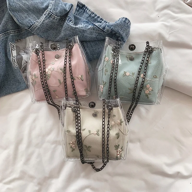 Прозрачные женские сумки Цветочная сумка мессенджер пляжная на цепочке женская