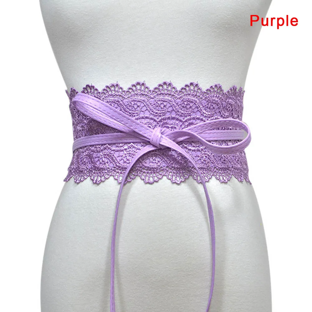 purple Горячая 1 шт. женское платье пояс кружева широкий пояс PU украшение модный поясной ремень-B5 - Цвет: purple