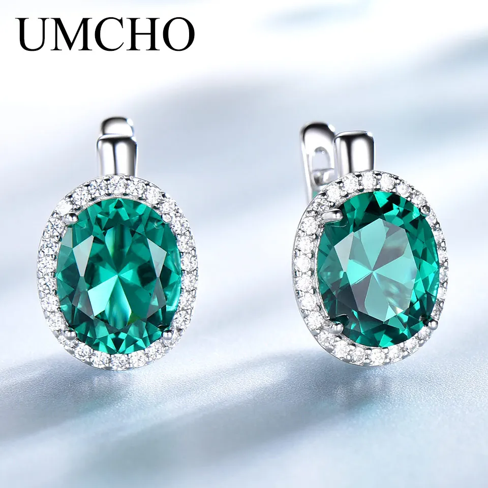 UMCHO изумрудные серьги-клипсы с драгоценными камнями для женщин, серебряные серьги из натуральной 925 пробы, свадебные модные юбилейные украшения, подарок, новинка