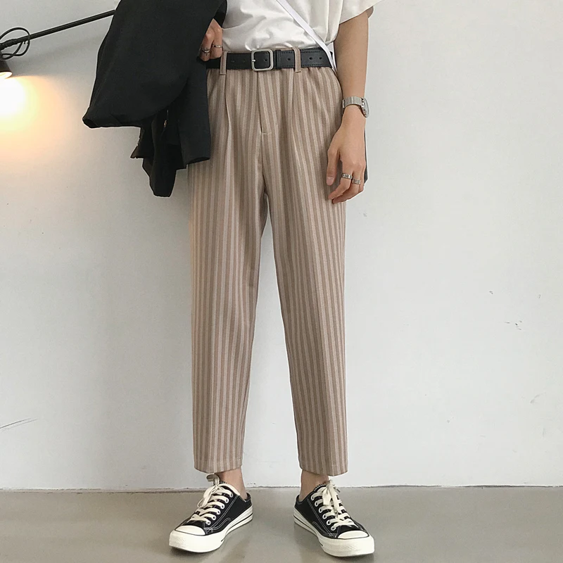Мужские свободные брюки с широкими штанинами в полоску английском стиле