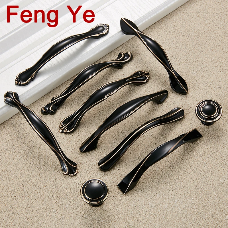 Feng Ye Zinc Handle Fuji black Cabinet Knobs And Handles Furniture Drawer kitchen Closet Door Dresser Knob PULL Hardware|Ручки шкафа| |