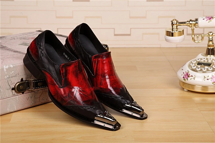New Elevator Men Brogues Metal Pointed Toe Dress Shoes Slip On Oxford For Wedding Genuine Leather | Обувь