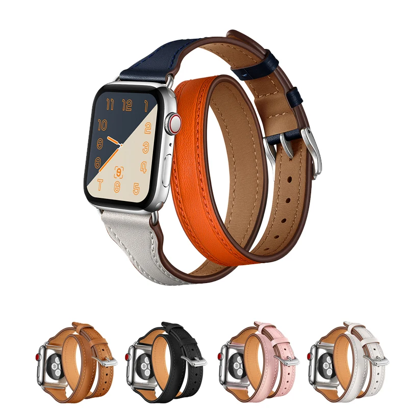 Двойной ремешок для apple watch band 44 мм 40 42 38 браслет из натуральной кожи iwatch series
