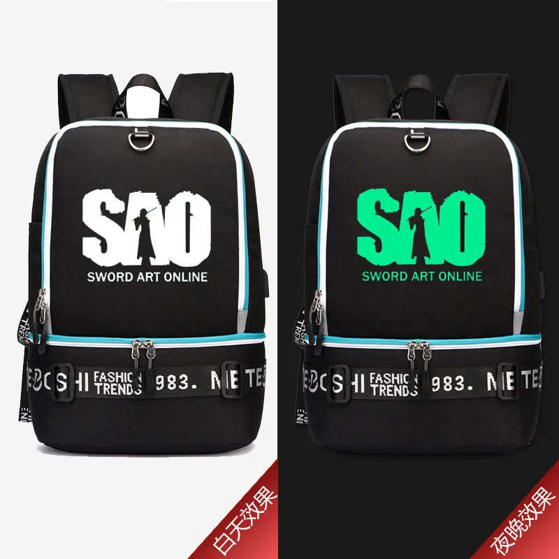 Женский рюкзак через плечо с принтом SAO Sword Art Online для ноутбука USB зарядкой