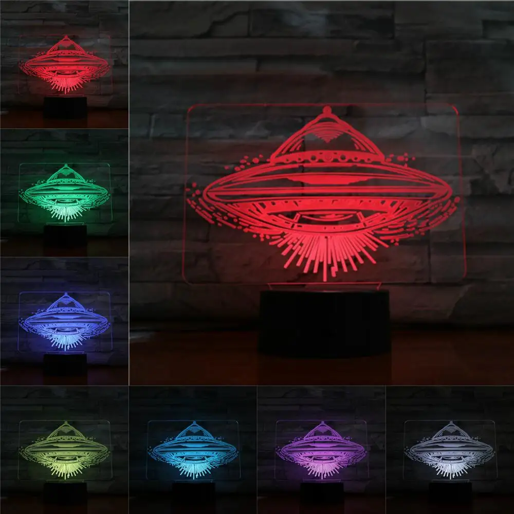 

UFO 3D Lamp Night Light LED Bulb Multicolor Flash Holiday Props Christmas Gifts For Children Circular Disc Aero craft Home Decor