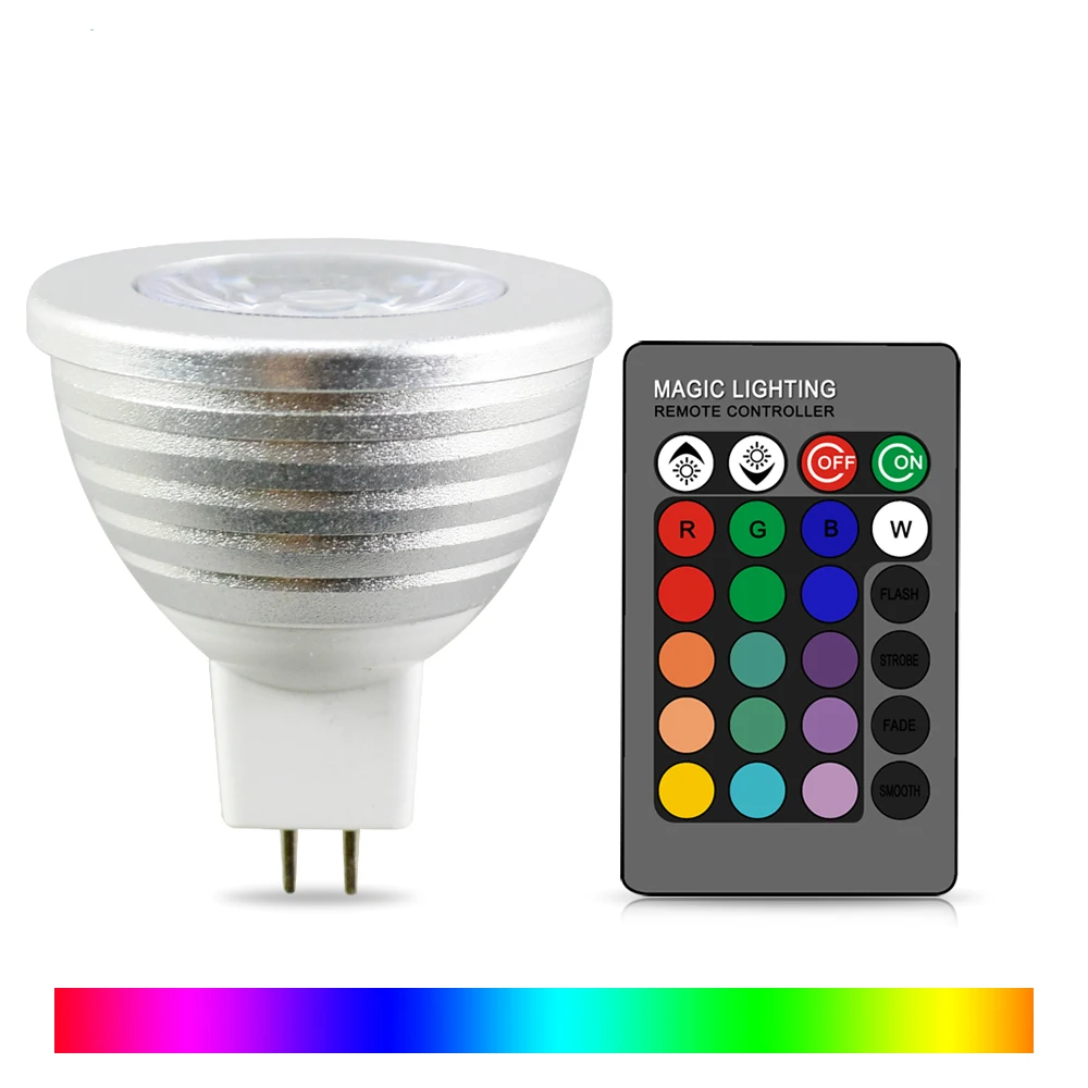 M16 Color RGB LED Light Lamp DC 12V holiday Memory SpotLight 24key IR Remote Control Changing bulb Living roomMR16 16 room