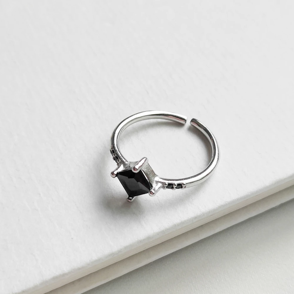 Single zircon Нежное кольцо из стерлингового серебра 925 пробы с черным кубическим цирконием, многослойное кольцо с цирконием, покрытое кристаллами, свадебное Незамкнутое кольцо - Цвет камня: Single zircon