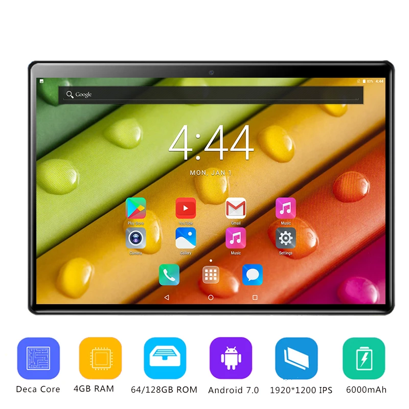 10-дюймовый планшетный ПК 4 ГБ ОЗУ 12 Гб ПЗУ 10 ядер Android 7,0 4G планшеты LTE 10,1 ips HD экран 2.5D стекло устойчивость к царапинам