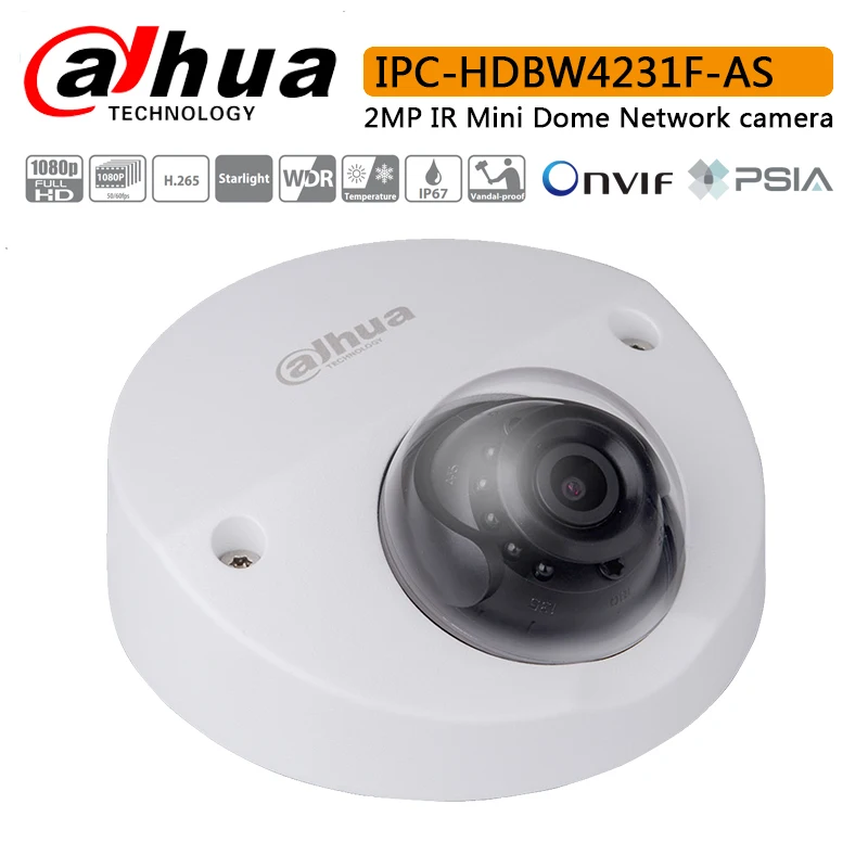 Original Dahua IPC-HDBW4231F-AS 2MP Starlight IR Mini Dome Network camera LEDs Length 20m IP Camera Logo | Безопасность и защита