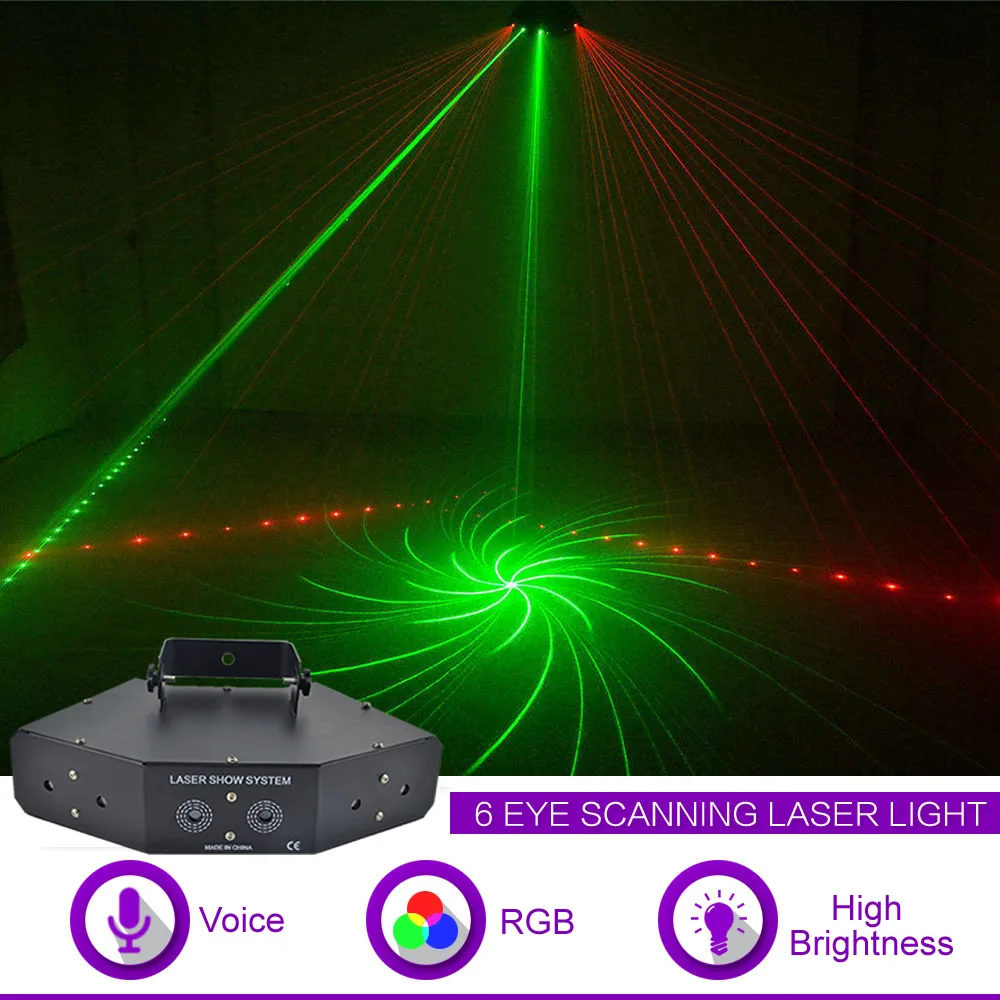 Лазерный сканер Sharelife 6-линза RGB с полноцветным лучом DMX для домашней вечеринки DJ