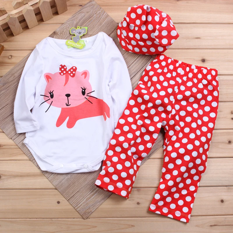 2017 Cute Baby Clothing Set Cotton Rompers + Pants Hat Suits Cartoon Animal Long Sleeve Newborn Infant Girls Boys Clothes | Детская