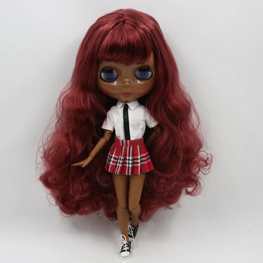 ICY DBS Blyth Doll1/6 bjd with super dark skin wine red curly hair and glossy face nude joint body BL12532 | Игрушки и хобби