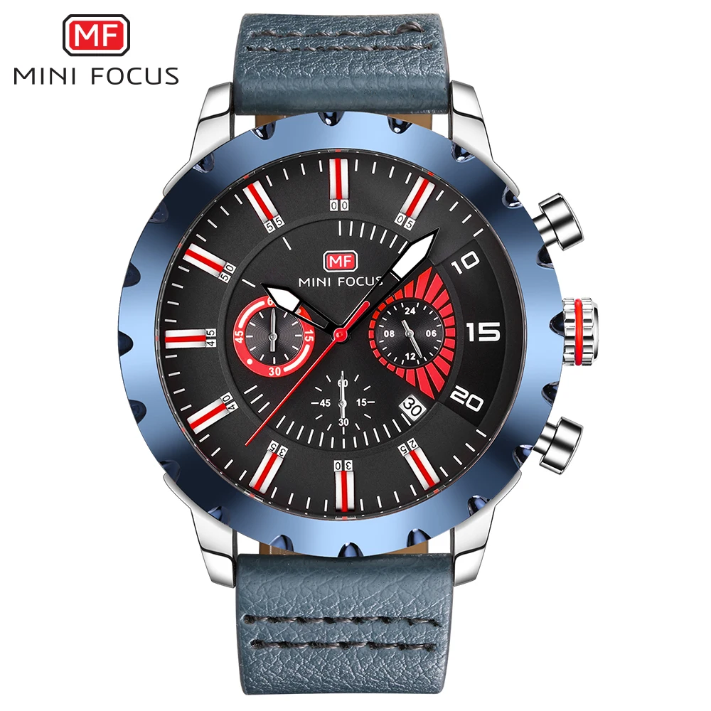 MINIFOCUS модные многофункциональные спортивные часы Для мужчин кожа кварцевые