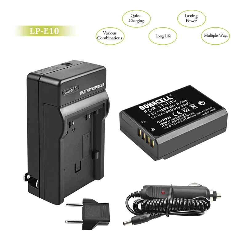 1Battery1Charger Bonacell LP-E10 LP E10 аккумулятор+ зарядное устройство для Canon Rebel T3 T5 T6 Kiss X50 Kiss X70 EOS 1100D EOS 1200D EOS 1300D - Цвет: 1Battery1Charger
