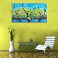 abstract singing bird trees oil painting on canvas handmade beautiful colors abstract landscape trees livingroom decor art