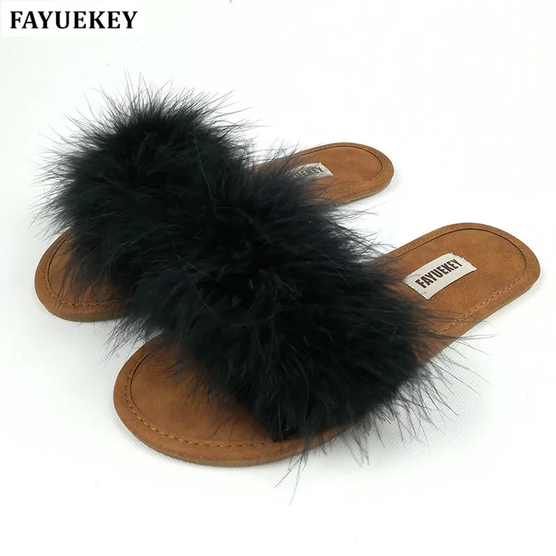 Новинка модные летние домашние меховые тапочки FAYUEKEY для женщин комнатные