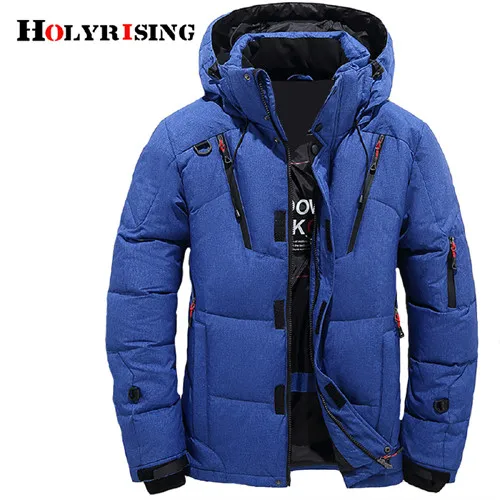 Blue Holyrising Homme пуховое пальто, Утепленные зимние куртки, пальто на молнии для мужчин, белый утиный пух, пальто с капюшоном, 4 цвета, M-3XL, 18482-55 - Цвет: Blue